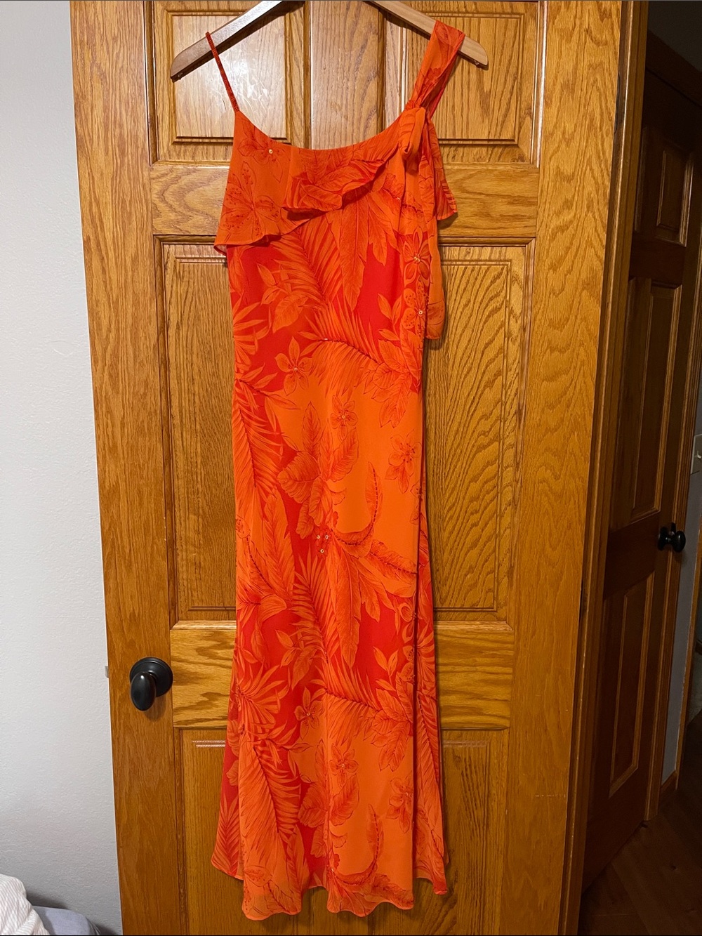 Studio I Orange Tropical Ruffle Maxi dress